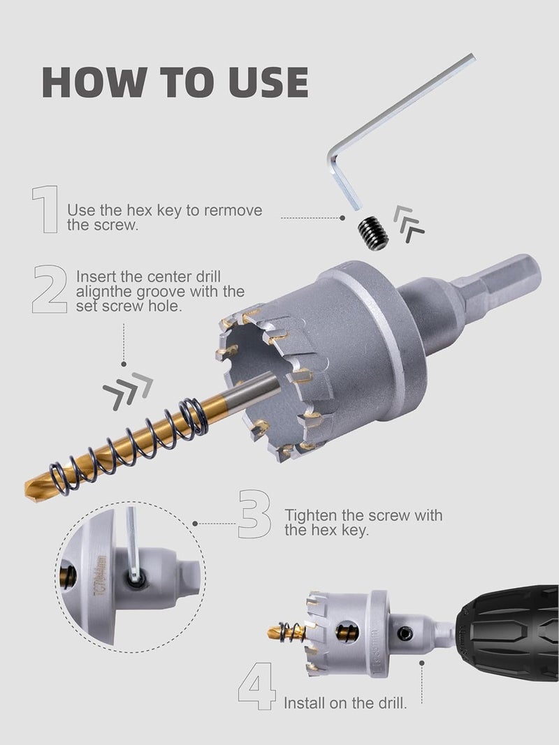 Highfire 20pcs Carbide Hole Saw Kit with Case, Carbide Tipped Hole Cutter with Pilot Drill bit for Stainless Steel, Iron, Aluminum, Alloy, Plastic - Image 5